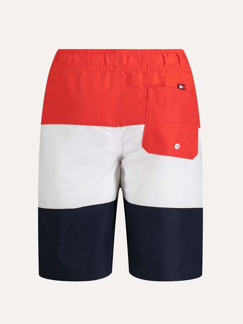 Fiú Tommy Hilfiger Big Block Stripe Trunk Úszóruhák Piros | HU 2227WNB